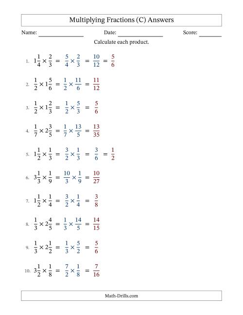 The Multiplying Proper and Mixed Fractions with Some Simplification (Fillable) (C) Math Worksheet Page 2
