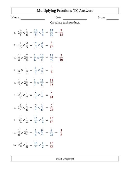 The Multiplying Proper and Mixed Fractions with Some Simplification (Fillable) (D) Math Worksheet Page 2