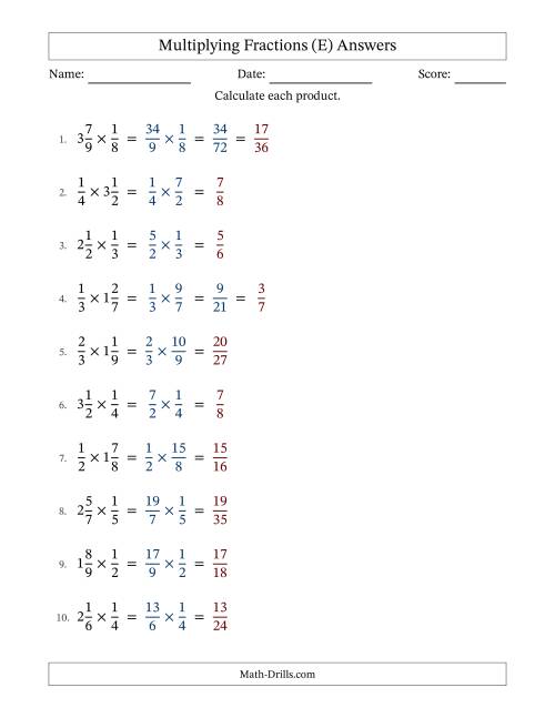 The Multiplying Proper and Mixed Fractions with Some Simplification (Fillable) (E) Math Worksheet Page 2