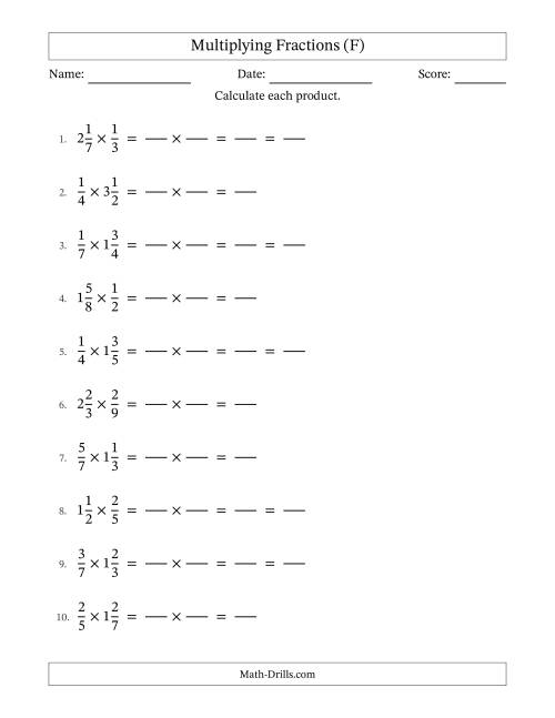 The Multiplying Proper and Mixed Fractions with Some Simplification (Fillable) (F) Math Worksheet