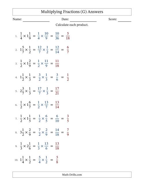 The Multiplying Proper and Mixed Fractions with Some Simplification (Fillable) (G) Math Worksheet Page 2