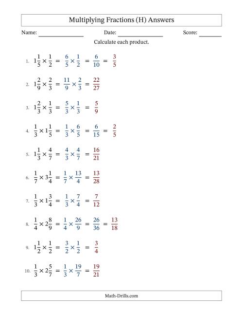 The Multiplying Proper and Mixed Fractions with Some Simplification (Fillable) (H) Math Worksheet Page 2