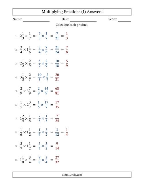 The Multiplying Proper and Mixed Fractions with Some Simplification (Fillable) (I) Math Worksheet Page 2