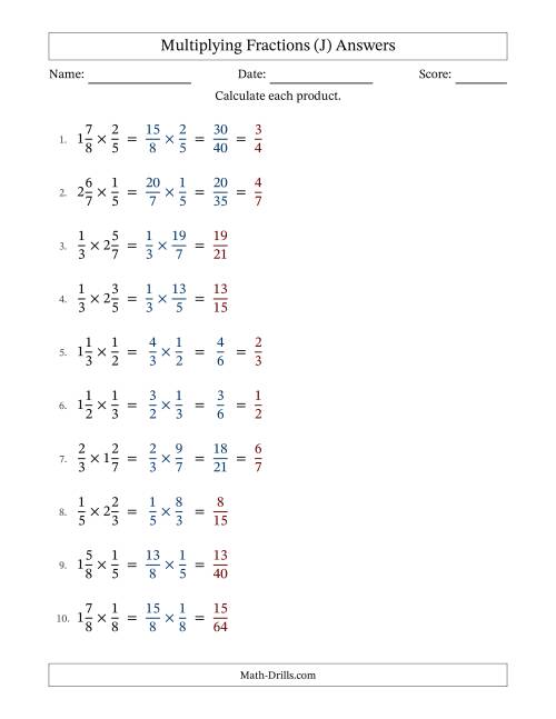 The Multiplying Proper and Mixed Fractions with Some Simplification (Fillable) (J) Math Worksheet Page 2