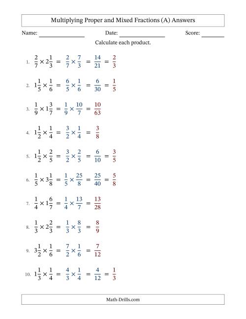 The Multiplying Proper and Mixed Fractions with Some Simplifying (Fillable) (All) Math Worksheet Page 2