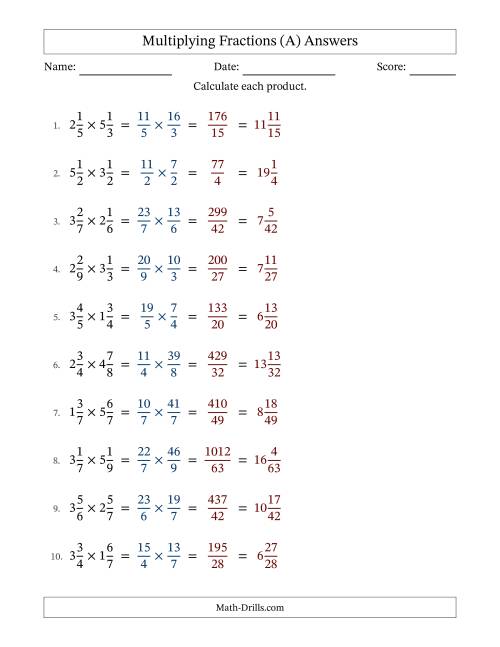 The Multiplying Two Mixed Fractions with No Simplifying (Fillable) (A) Math Worksheet Page 2
