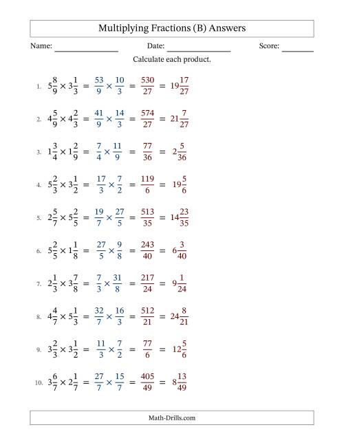 The Multiplying Two Mixed Fractions with No Simplification (Fillable) (B) Math Worksheet Page 2