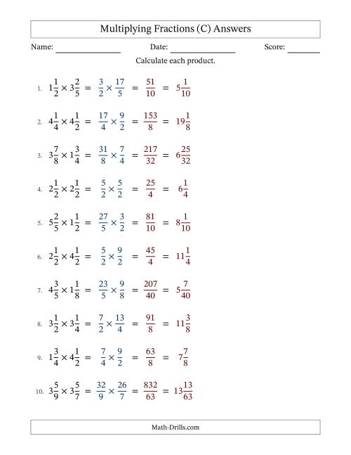 The Multiplying Two Mixed Fractions with No Simplification (Fillable) (C) Math Worksheet Page 2