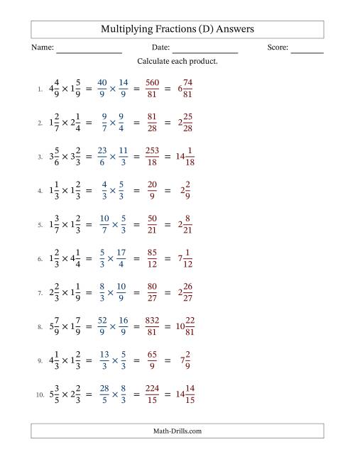 The Multiplying Two Mixed Fractions with No Simplification (Fillable) (D) Math Worksheet Page 2
