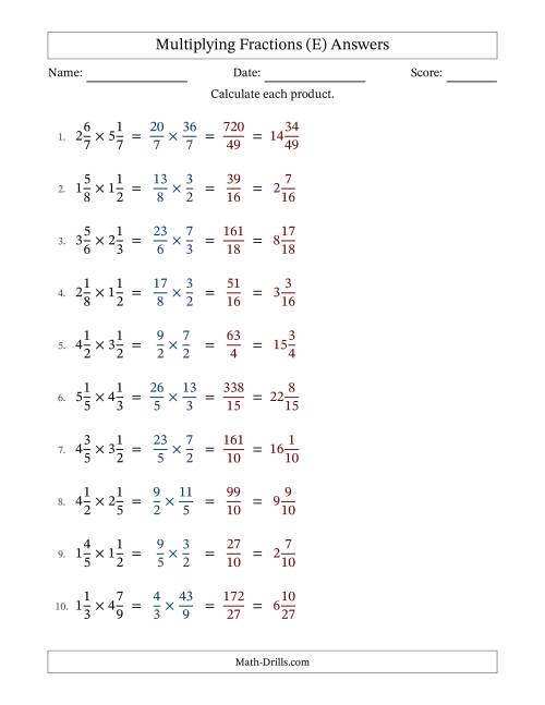 The Multiplying Two Mixed Fractions with No Simplification (Fillable) (E) Math Worksheet Page 2