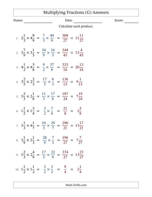 The Multiplying Two Mixed Fractions with No Simplification (Fillable) (G) Math Worksheet Page 2