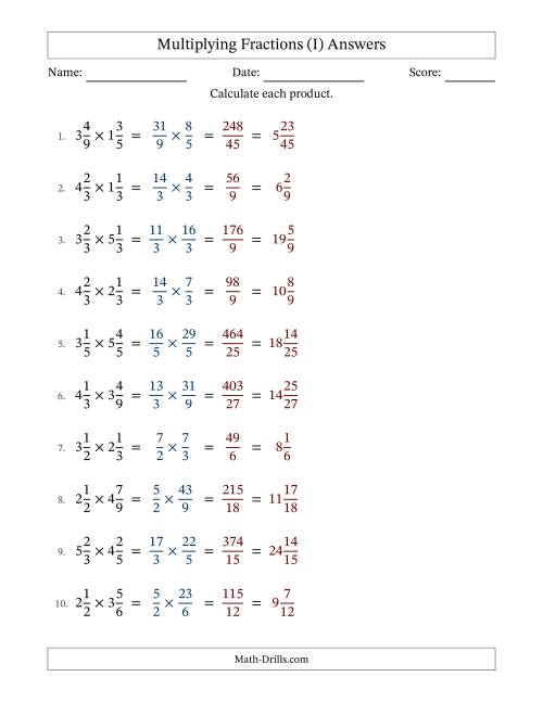 The Multiplying Two Mixed Fractions with No Simplification (Fillable) (I) Math Worksheet Page 2