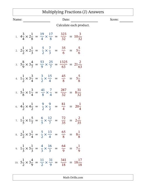 The Multiplying Two Mixed Fractions with No Simplification (Fillable) (J) Math Worksheet Page 2