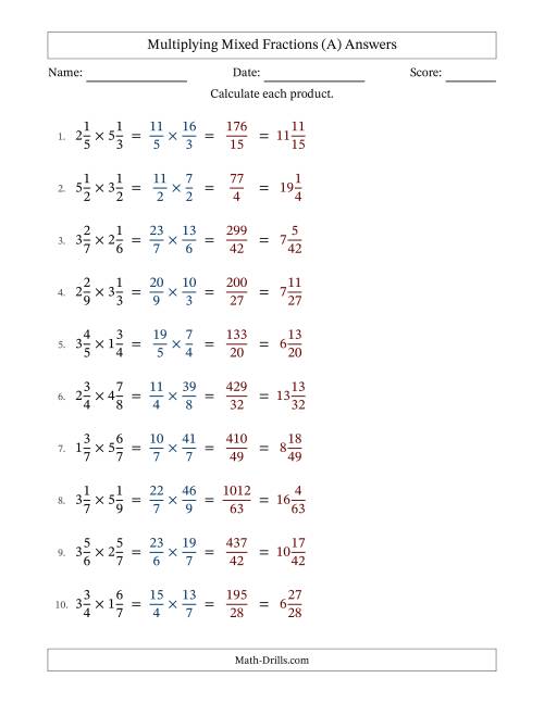The Multiplying Two Mixed Fractions with No Simplifying (Fillable) (All) Math Worksheet Page 2