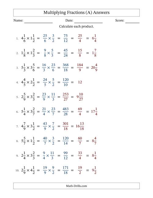 The Multiplying Two Mixed Fractions with Some Simplification (Fillable) (A) Math Worksheet Page 2