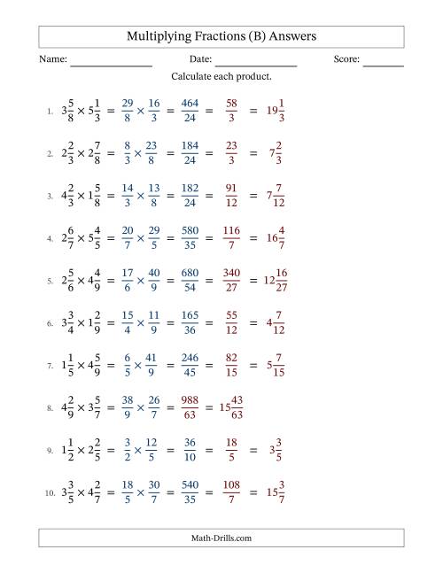 The Multiplying Two Mixed Fractions with Some Simplification (Fillable) (B) Math Worksheet Page 2
