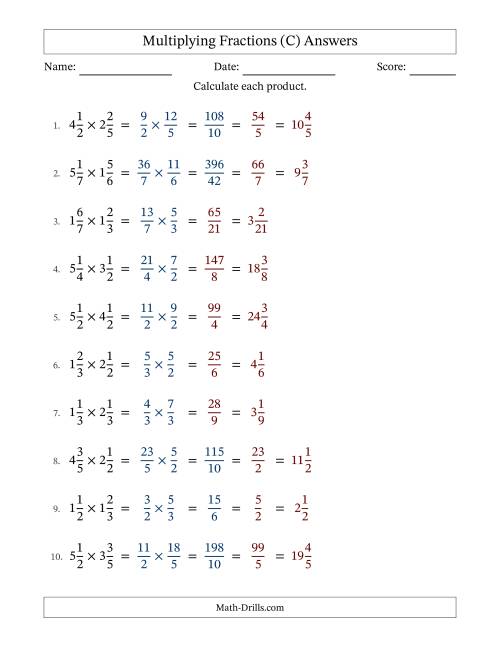 The Multiplying Two Mixed Fractions with Some Simplification (Fillable) (C) Math Worksheet Page 2