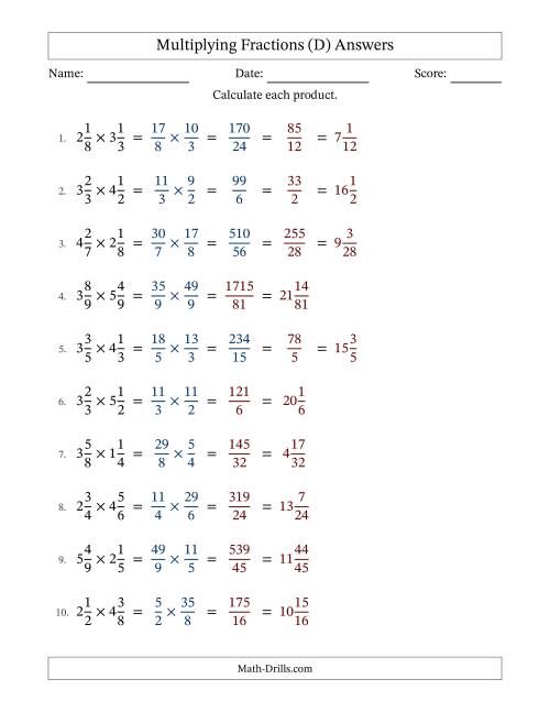 The Multiplying Two Mixed Fractions with Some Simplification (Fillable) (D) Math Worksheet Page 2