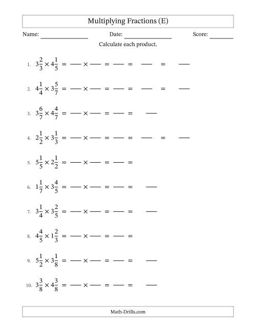 The Multiplying Two Mixed Fractions with Some Simplification (Fillable) (E) Math Worksheet