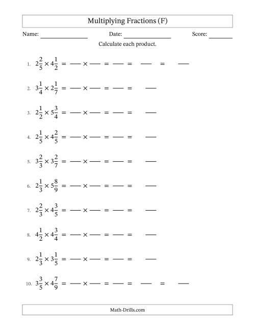 The Multiplying Two Mixed Fractions with Some Simplification (Fillable) (F) Math Worksheet