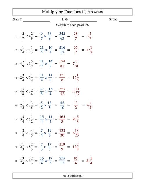 The Multiplying Two Mixed Fractions with Some Simplification (Fillable) (I) Math Worksheet Page 2
