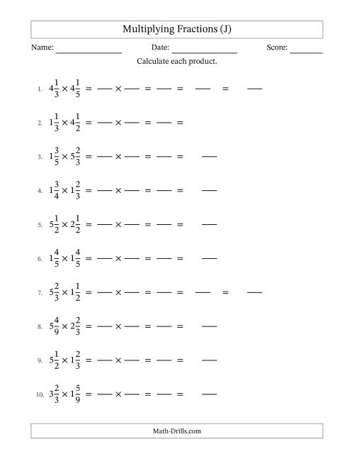 The Multiplying Two Mixed Fractions with Some Simplification (Fillable) (J) Math Worksheet
