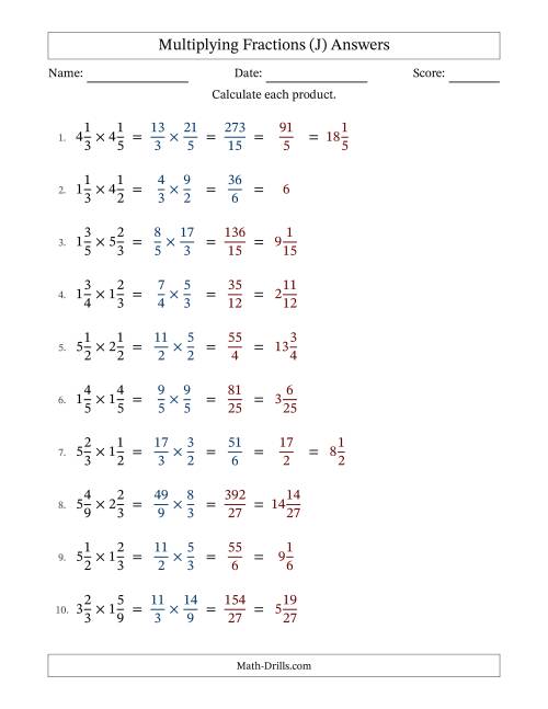 The Multiplying Two Mixed Fractions with Some Simplification (Fillable) (J) Math Worksheet Page 2