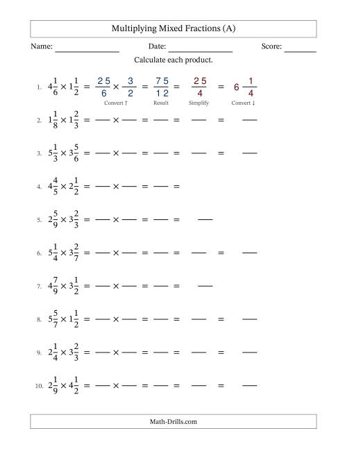 The Multiplying Two Mixed Fractions with Some Simplifying (Fillable) (All) Math Worksheet