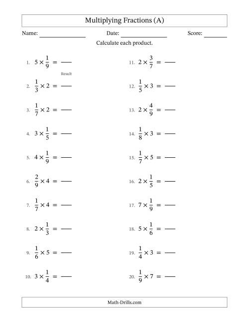 The Multiplying Proper Fractions and Whole Numbers with No Simplifying (Fillable) (A) Math Worksheet