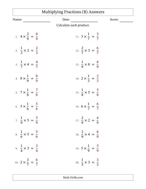 The Multiplying Proper Fractions and Whole Numbers with No Simplification (Fillable) (B) Math Worksheet Page 2