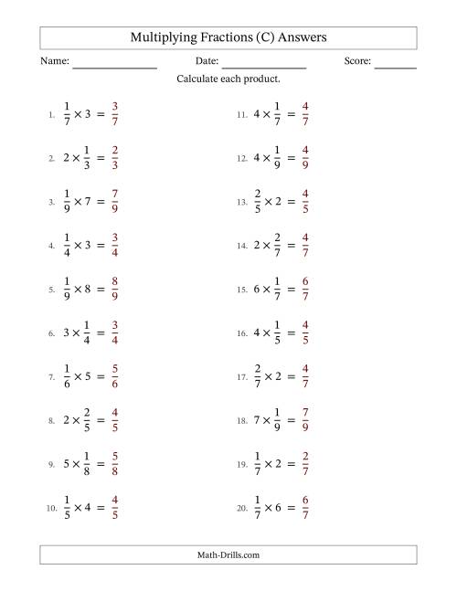The Multiplying Proper Fractions and Whole Numbers with No Simplification (Fillable) (C) Math Worksheet Page 2