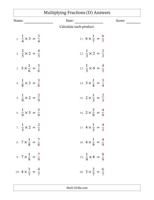 The Multiplying Proper Fractions and Whole Numbers with No Simplification (Fillable) (D) Math Worksheet Page 2