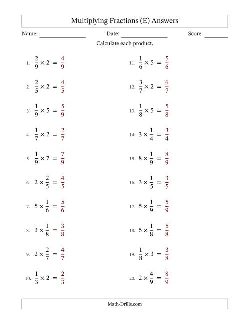 The Multiplying Proper Fractions and Whole Numbers with No Simplification (Fillable) (E) Math Worksheet Page 2