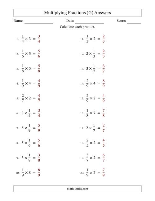 The Multiplying Proper Fractions and Whole Numbers with No Simplification (Fillable) (G) Math Worksheet Page 2