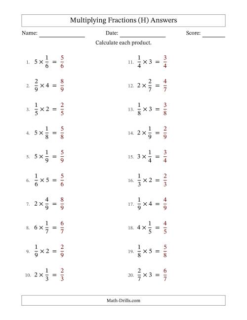 The Multiplying Proper Fractions and Whole Numbers with No Simplification (Fillable) (H) Math Worksheet Page 2