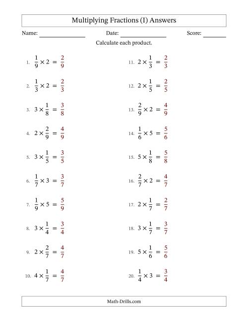 The Multiplying Proper Fractions and Whole Numbers with No Simplification (Fillable) (I) Math Worksheet Page 2