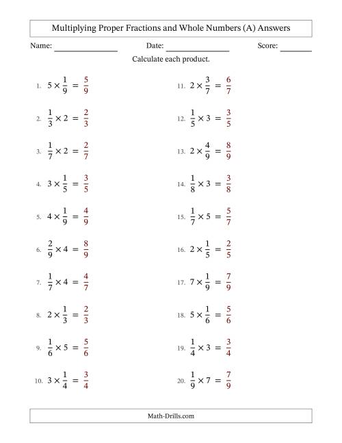 The Multiplying Proper Fractions and Whole Numbers with No Simplifying (Fillable) (All) Math Worksheet Page 2