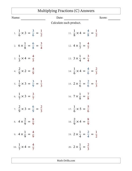 The Multiplying Proper Fractions and Whole Numbers with Some Simplification (Fillable) (C) Math Worksheet Page 2