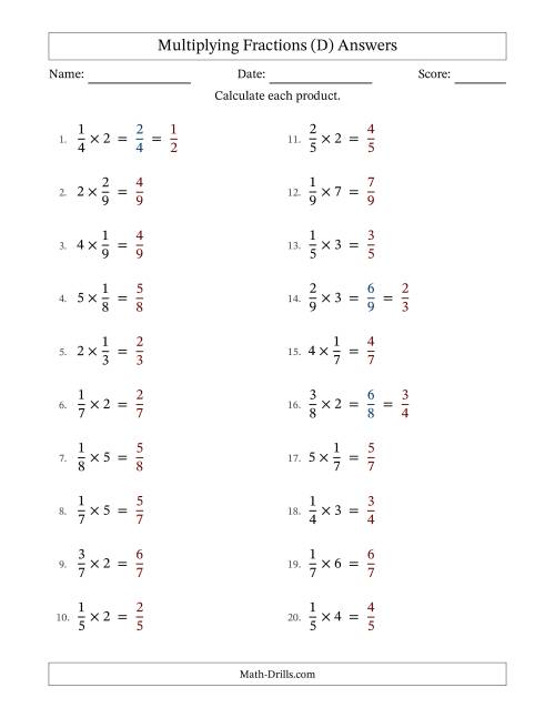 The Multiplying Proper Fractions and Whole Numbers with Some Simplification (Fillable) (D) Math Worksheet Page 2