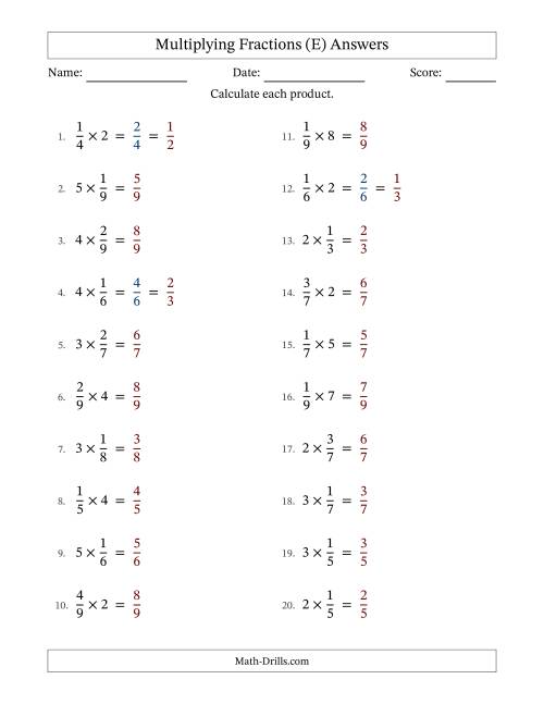 The Multiplying Proper Fractions and Whole Numbers with Some Simplification (Fillable) (E) Math Worksheet Page 2