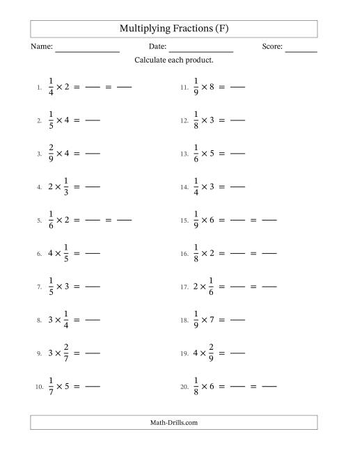 The Multiplying Proper Fractions and Whole Numbers with Some Simplification (Fillable) (F) Math Worksheet