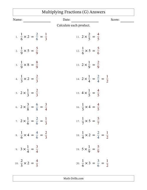 The Multiplying Proper Fractions and Whole Numbers with Some Simplification (Fillable) (G) Math Worksheet Page 2