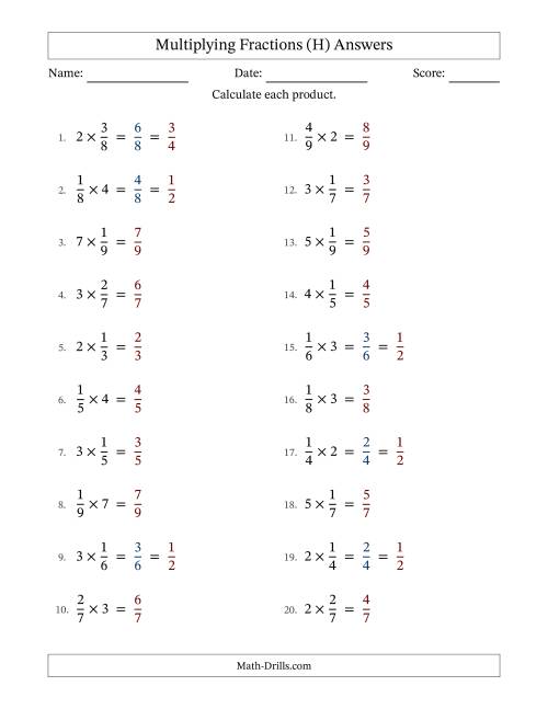 The Multiplying Proper Fractions and Whole Numbers with Some Simplification (Fillable) (H) Math Worksheet Page 2
