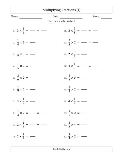 The Multiplying Proper Fractions and Whole Numbers with Some Simplification (Fillable) (I) Math Worksheet