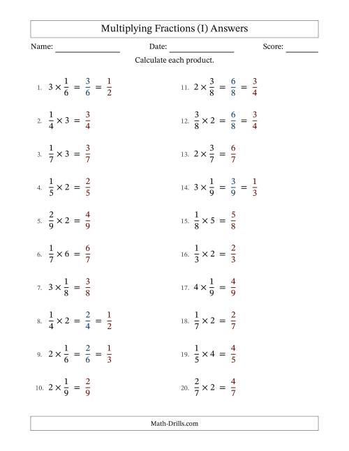 The Multiplying Proper Fractions and Whole Numbers with Some Simplification (Fillable) (I) Math Worksheet Page 2