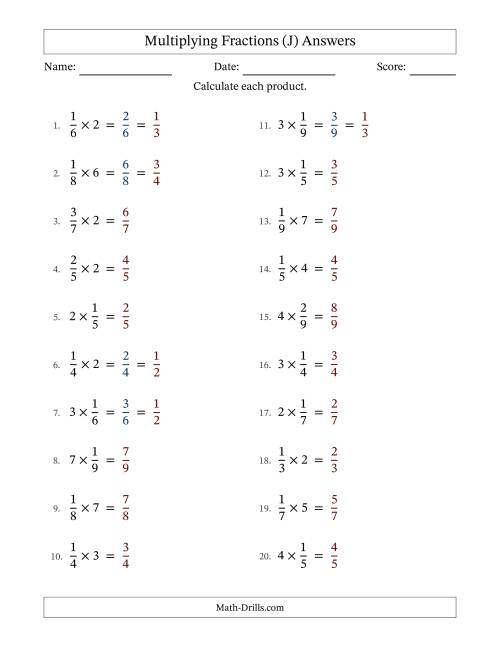 The Multiplying Proper Fractions and Whole Numbers with Some Simplification (Fillable) (J) Math Worksheet Page 2