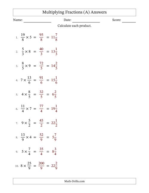The Multiplying Improper Fractions and Whole Numbers with No Simplification (Fillable) (A) Math Worksheet Page 2
