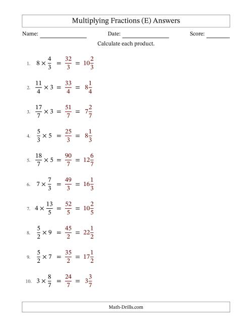 The Multiplying Improper Fractions and Whole Numbers with No Simplification (Fillable) (E) Math Worksheet Page 2