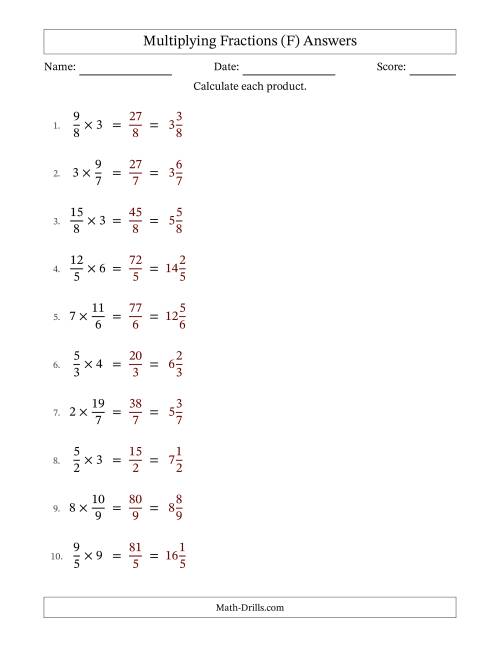 The Multiplying Improper Fractions and Whole Numbers with No Simplification (Fillable) (F) Math Worksheet Page 2