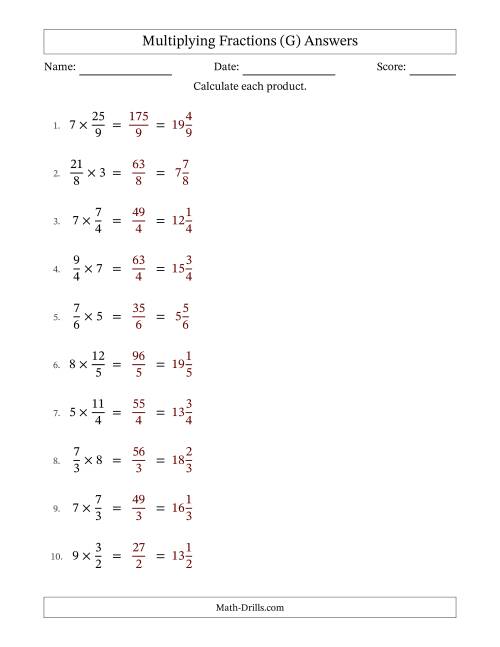 The Multiplying Improper Fractions and Whole Numbers with No Simplification (Fillable) (G) Math Worksheet Page 2